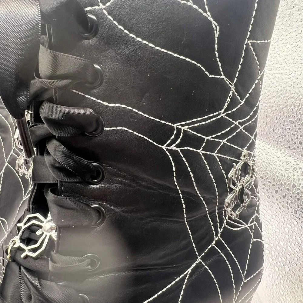 Dolls Kill Black Spiderweb Platform Lace-Up Boots